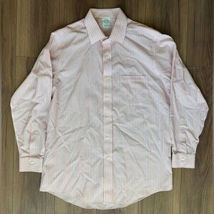 Brooks Brothers Milano Shirt Mens 14.5-33 Orange Stripe American Supima Cotton